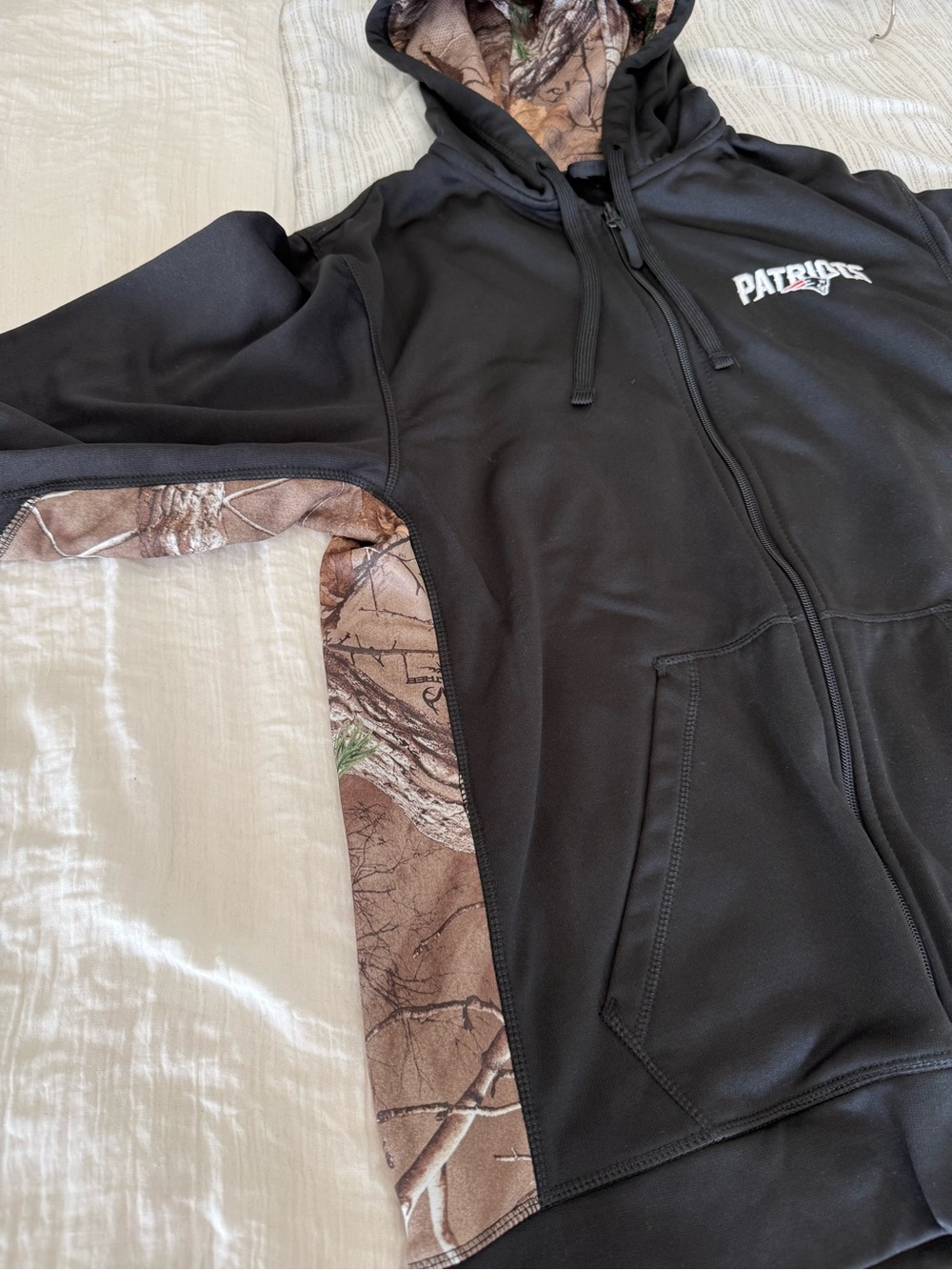 Patriots Black Zip-Up Hoodie with Camo Lining